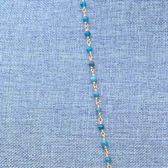 NWT New Aviva Stanoff Lux Tribe Blue Turquoise Gold Bar Necklace - Picture 4 of 8